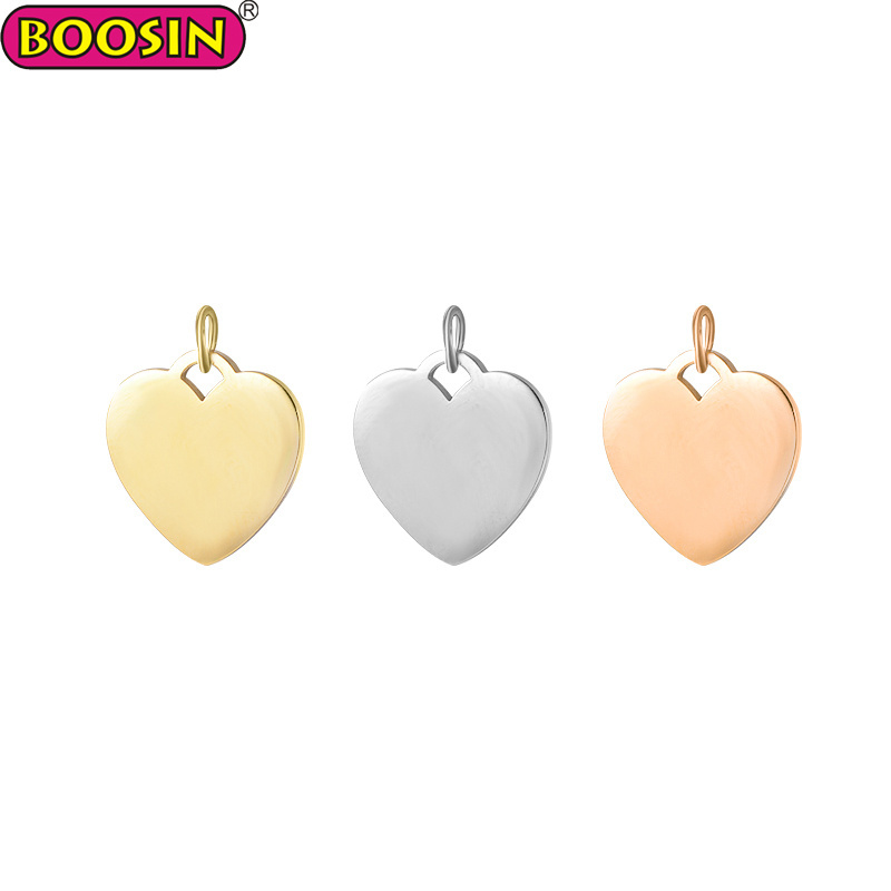 Custom design metal blank heart shape pendant engraved logo stainless steel charms