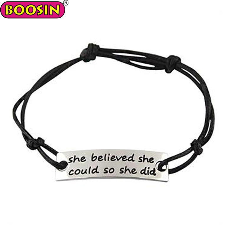 Stainless Steel Jewelry Personalized Engraved Bar Bracelets Custom Logo Adjustable Rope Bracelet