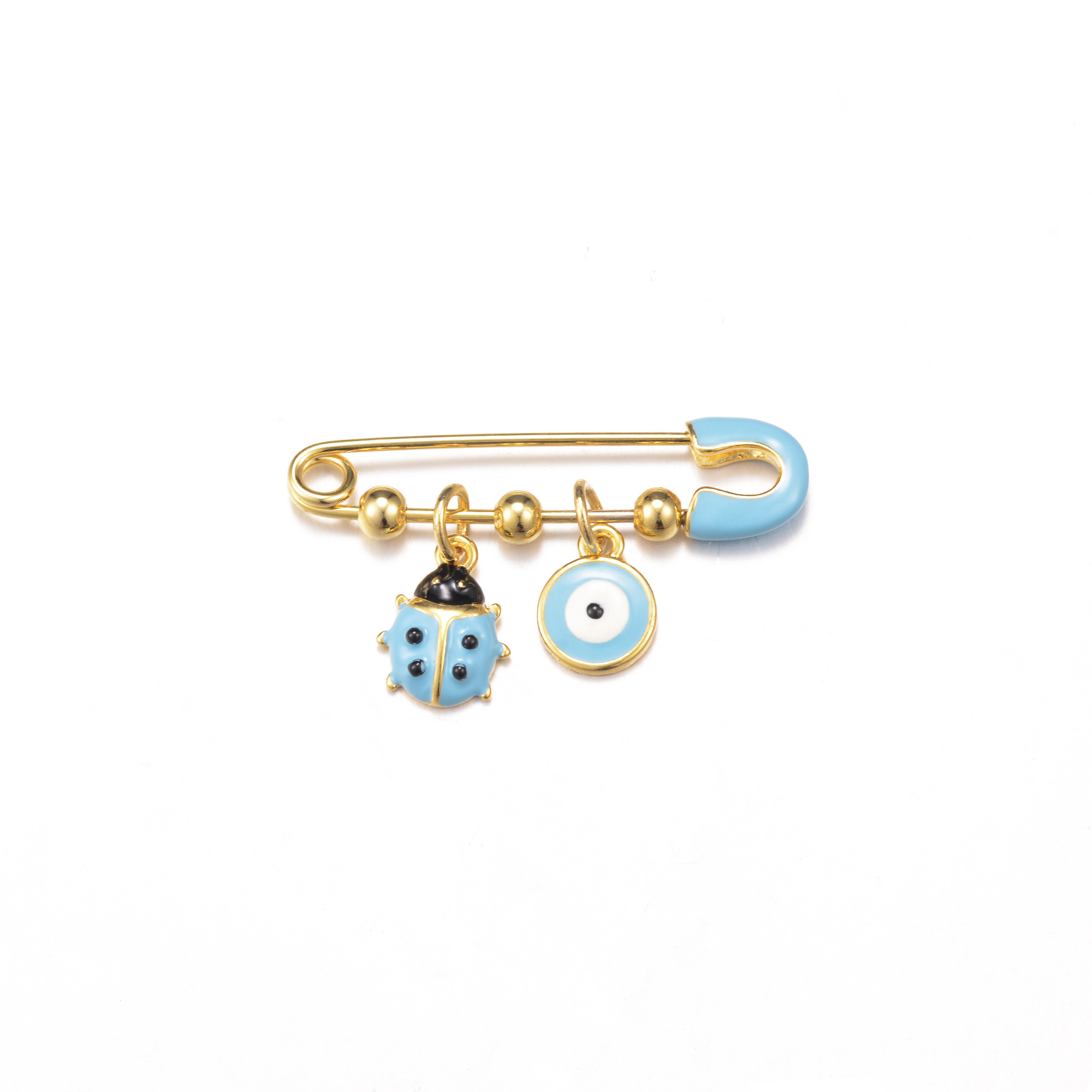 Best selling evil eye safety pin, hamsa evil eye cross charm stroller pin for protection and good luck