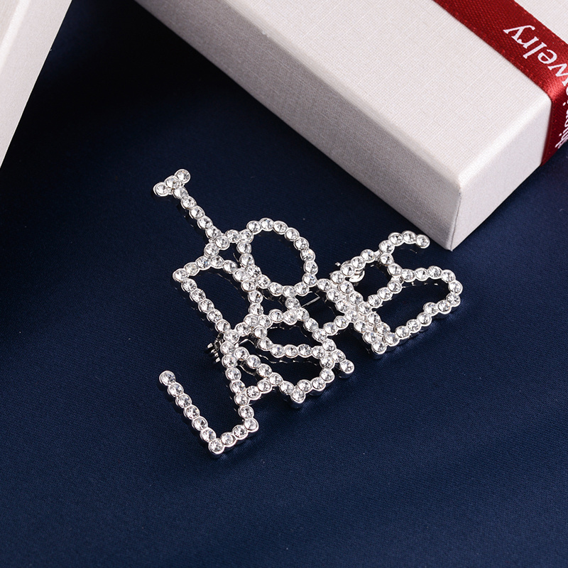 Guangzhou factory custom letter rhinestone brooch pins, rhinestone word pins wholesale