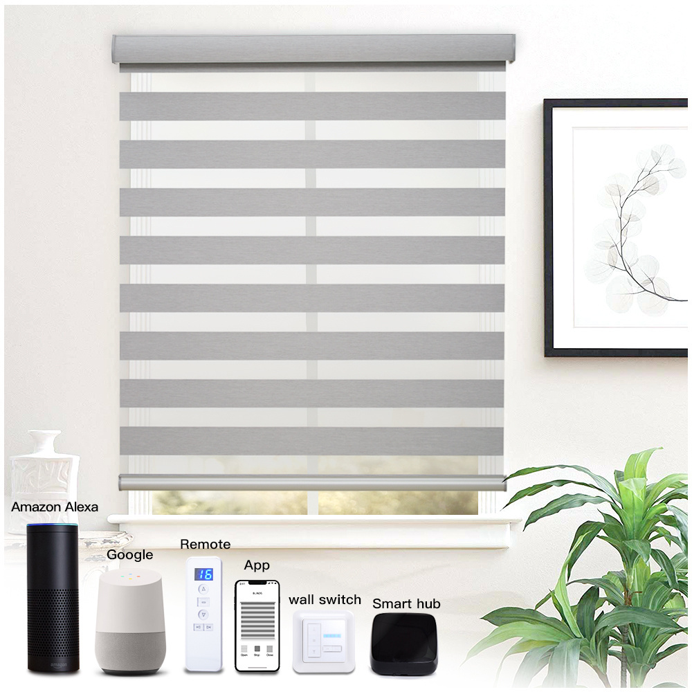 New Fashion Customized Cordless Motorized Latest Solar Screen Double Layer Zebra Roller Blind Window