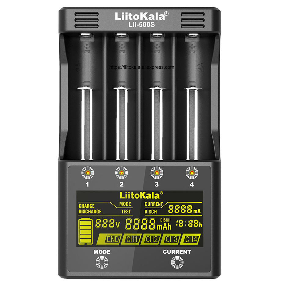 LiitoKala lii-500S 3.7V 1.2V 18650 26650 16340 14500 10440 18500 lii500 AA AAA Battery Charger With LCD 12V 2A Car Adapter