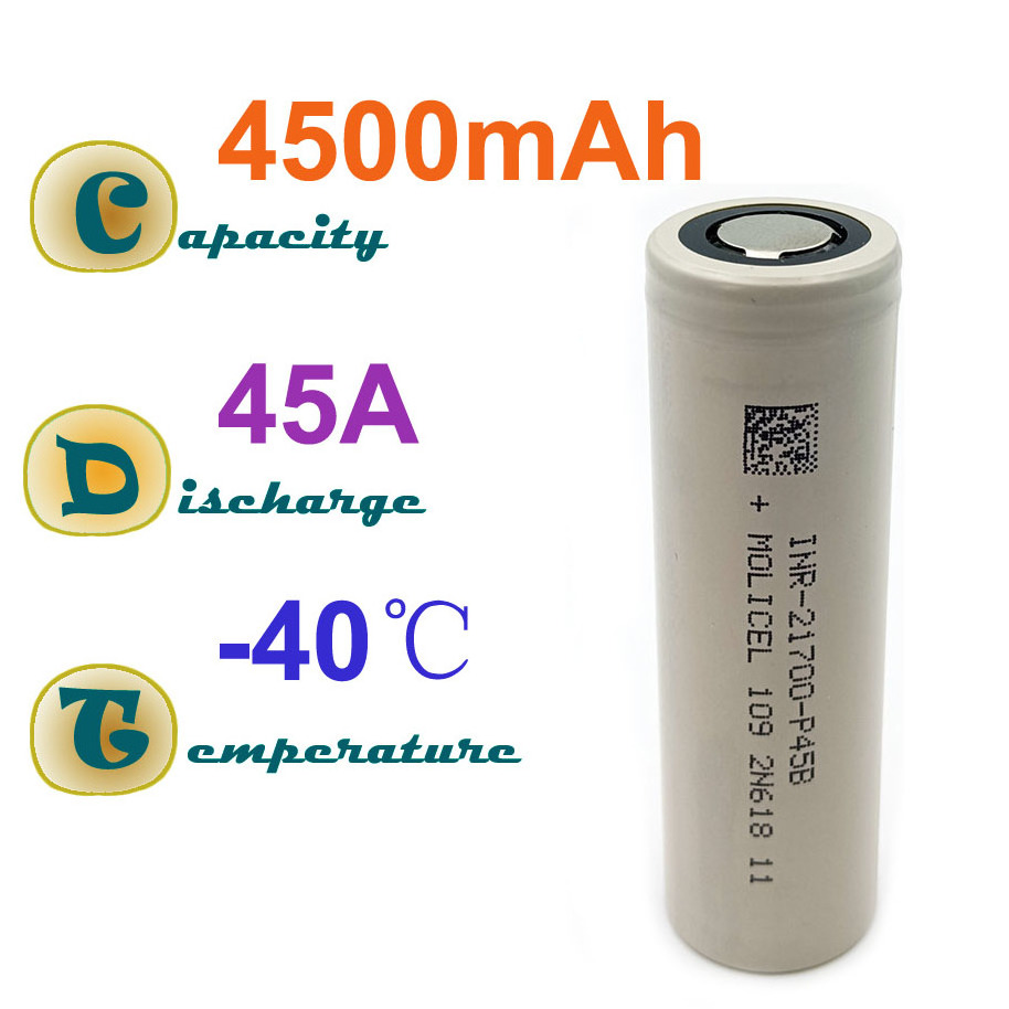 P45B Original Taiwan Molicel P42A 45A INR21700 P45B 4500mAh 45A 3.7V Li Ion Rechargeable Battery For Ebike Pack