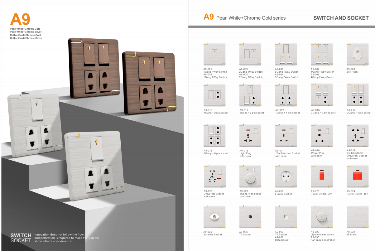 Gang switch 13/16A High quality light switch 86Type PC embossing panel Bangladesh wall switch socket with Phosphorous copper