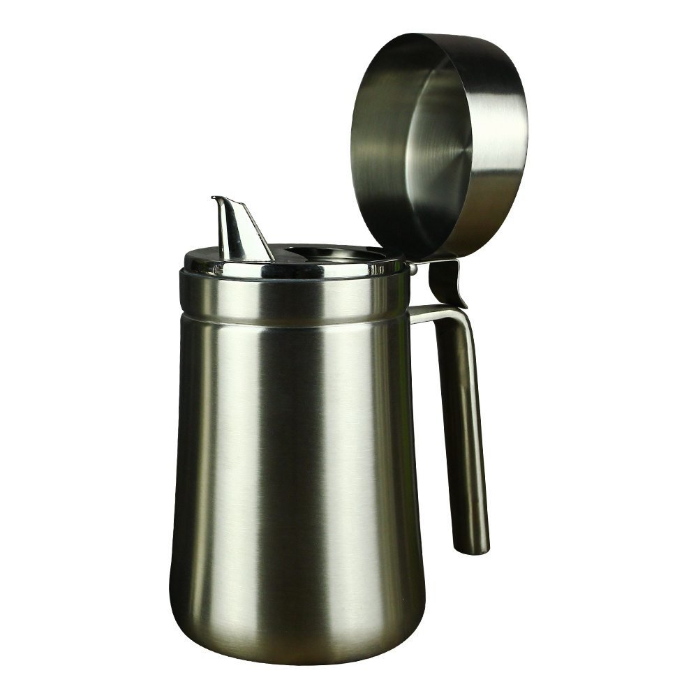 Kitchen Custom Color Metal Silver Oil Storage Keeper Container 500ML with Lid and Handle Stainless Steel Oil Pot