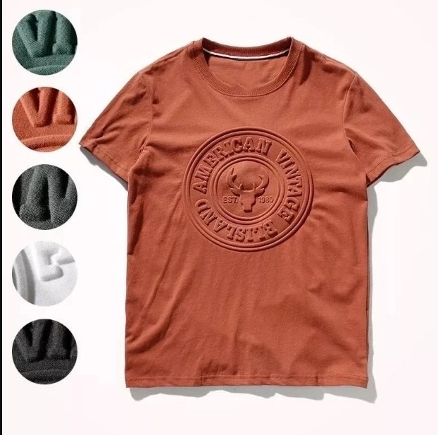 Wholesale 180Gsm 100% Cotton Unisex Blank Heavyweight Men T Shirt Fashion 3D Puff Printing Embossed Spandex Men's T-Shirts