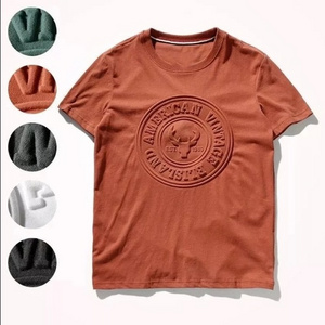 Wholesale 180Gsm 100% Cotton Unisex Blank Heavyweight Men T Shirt Fashion 3D Puff Printing Embossed Spandex Men's T-Shirts