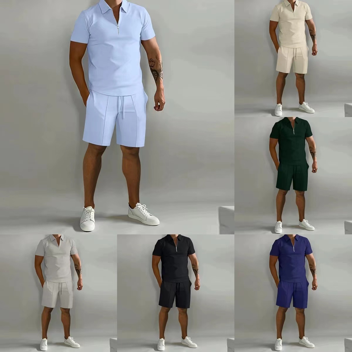 2023 New Wholesale Custom Plain Casual Wear Sports Mens Sets 2 Piece Shirt Shorts Tracksuits for men