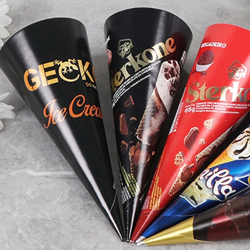 Eco Friendly Disposable Ice Cream Cone Paper Cup Sleeve Waffle Cone Packaging With Logo