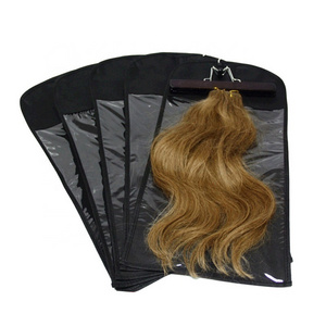 Custom Logo Wigs Hair Extension Packaging Zipper Bag with Wooden Hangers Wholesale Hair Hanger Bag Wig Storage