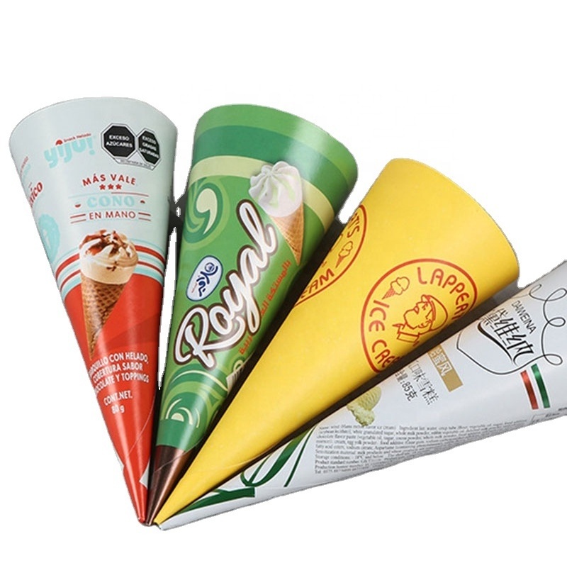 Eco Friendly Disposable Ice Cream Cone Paper Cup Sleeve Waffle Cone Packaging With Logo