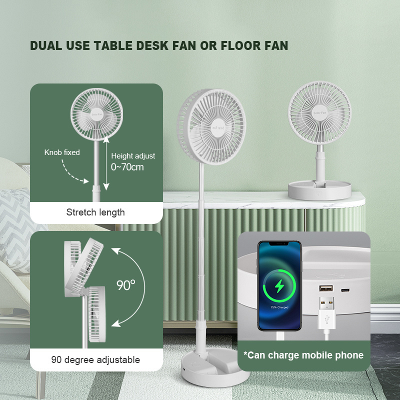 Cooling rechargeable solar fan solar stand fan solar table fan with bulb smart control for home use with solar panel