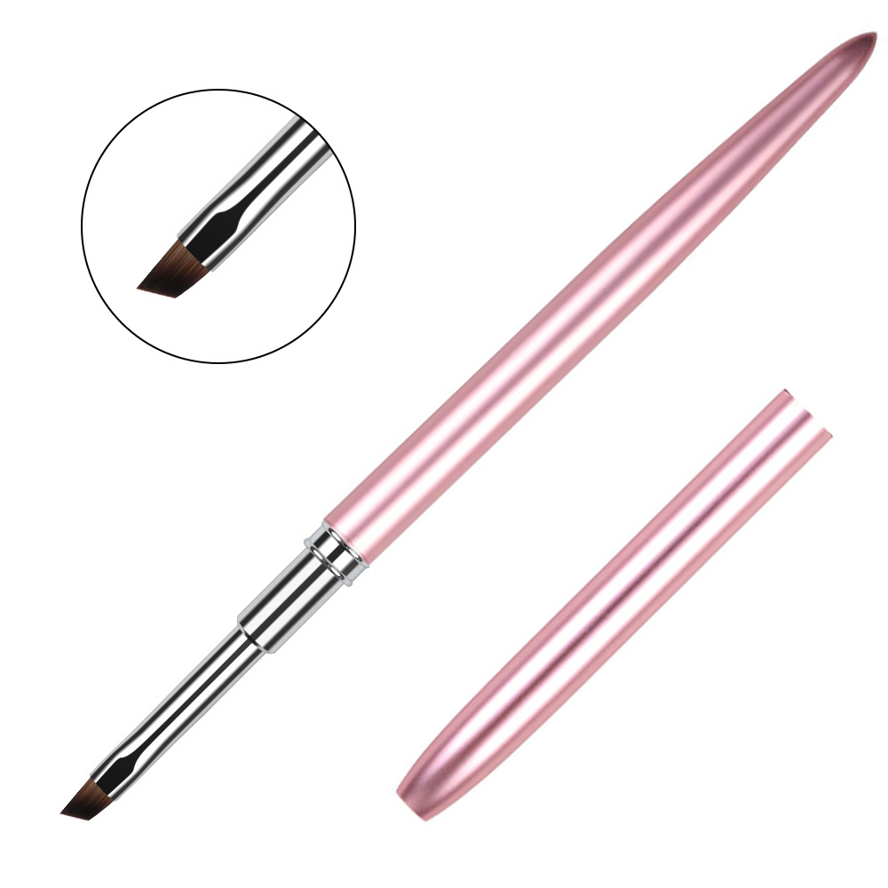 Custom Logo Metal Rose Gold Extra Thin Liner Brush UV Polish Soft Nylon Hair Liner Kolinsky Acrylic Oblique Flat Gel Nail Brush