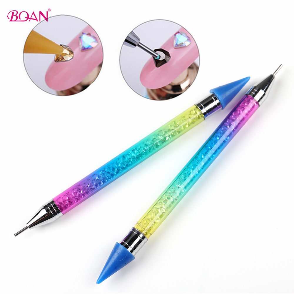 BQAN Holographic Dual-end Rhinestones Metal Handle Nail Art Dotting Tool Nail Diamond Picking Pencil Crystal Wax Picker Pen