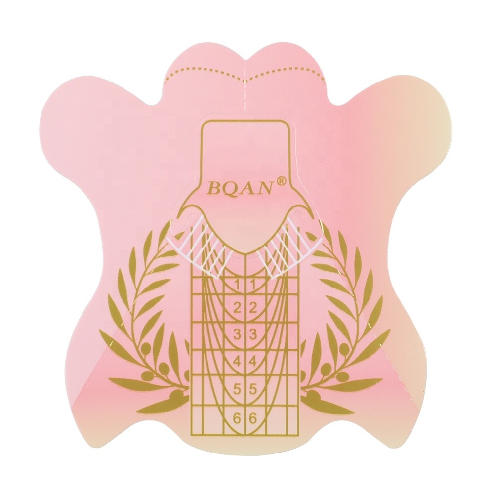 BQAN Customized Logo Strong Glue High Quality  Pink Paper Nail Form Private Label Package Nail Extension Form