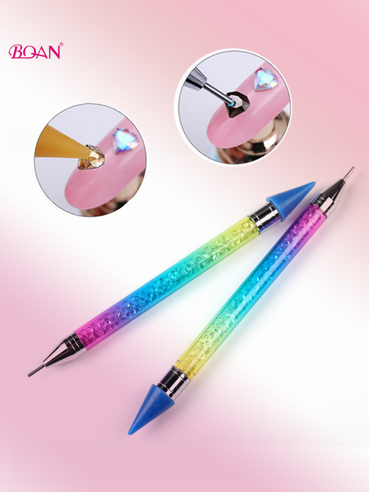 BQAN Holographic Dual-end Rhinestones Metal Handle Nail Art Dotting Tool Nail Diamond Picking Pencil Crystal Wax Picker Pen