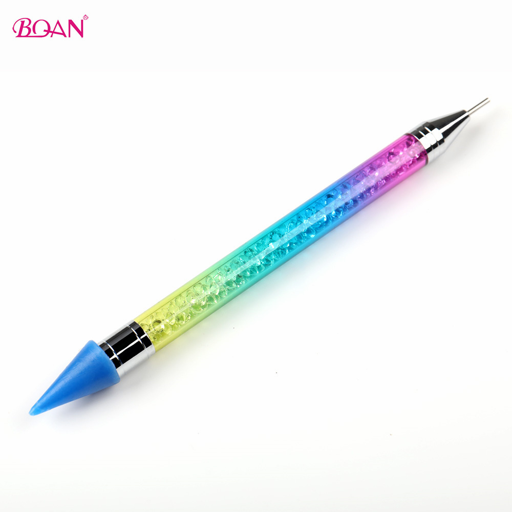 BQAN Holographic Dual-end Rhinestones Metal Handle Nail Art Dotting Tool Nail Diamond Picking Pencil Crystal Wax Picker Pen