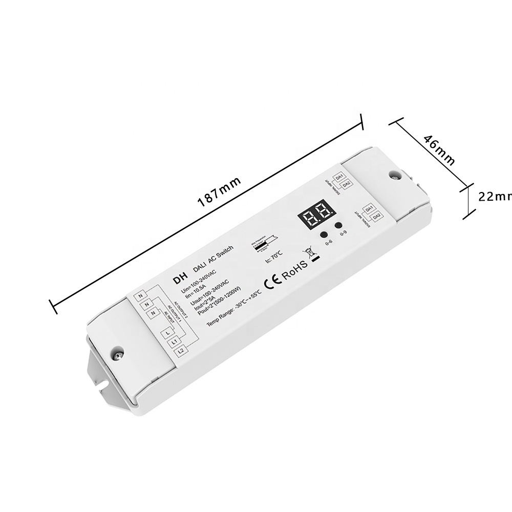 AC DALI Switch and Dimmer 100-240VAC 2 Channel ON OFF DALI controller for 500-1200W lights