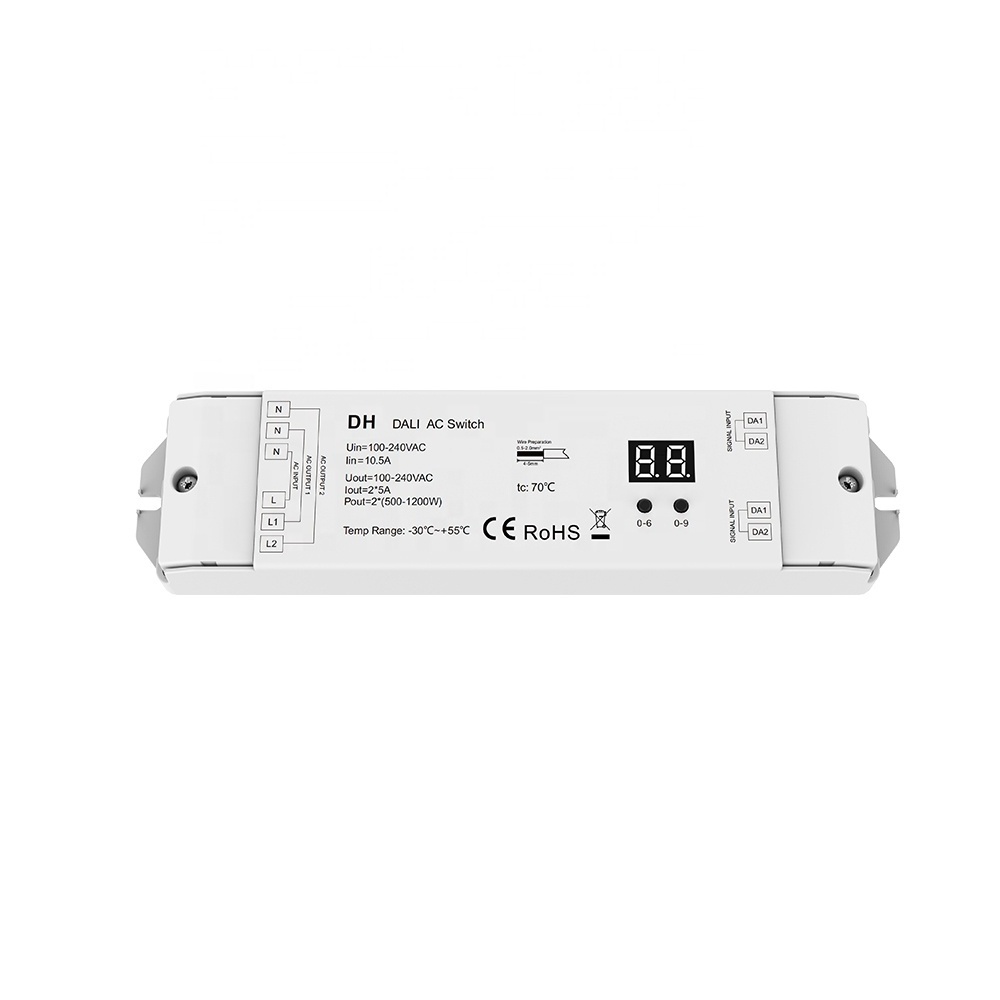 AC DALI Switch and Dimmer 100-240VAC 2 Channel ON OFF DALI controller for 500-1200W lights