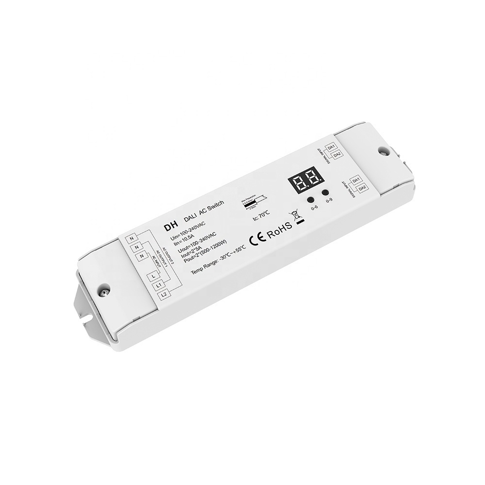 AC DALI Switch and Dimmer 100-240VAC 2 Channel ON OFF DALI controller for 500-1200W lights