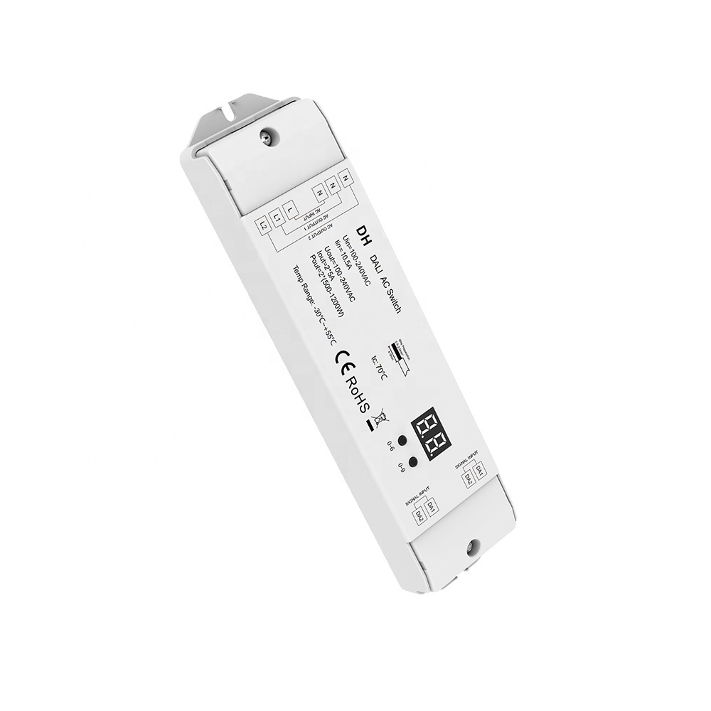 AC DALI Switch and Dimmer 100-240VAC 2 Channel ON OFF DALI controller for 500-1200W lights