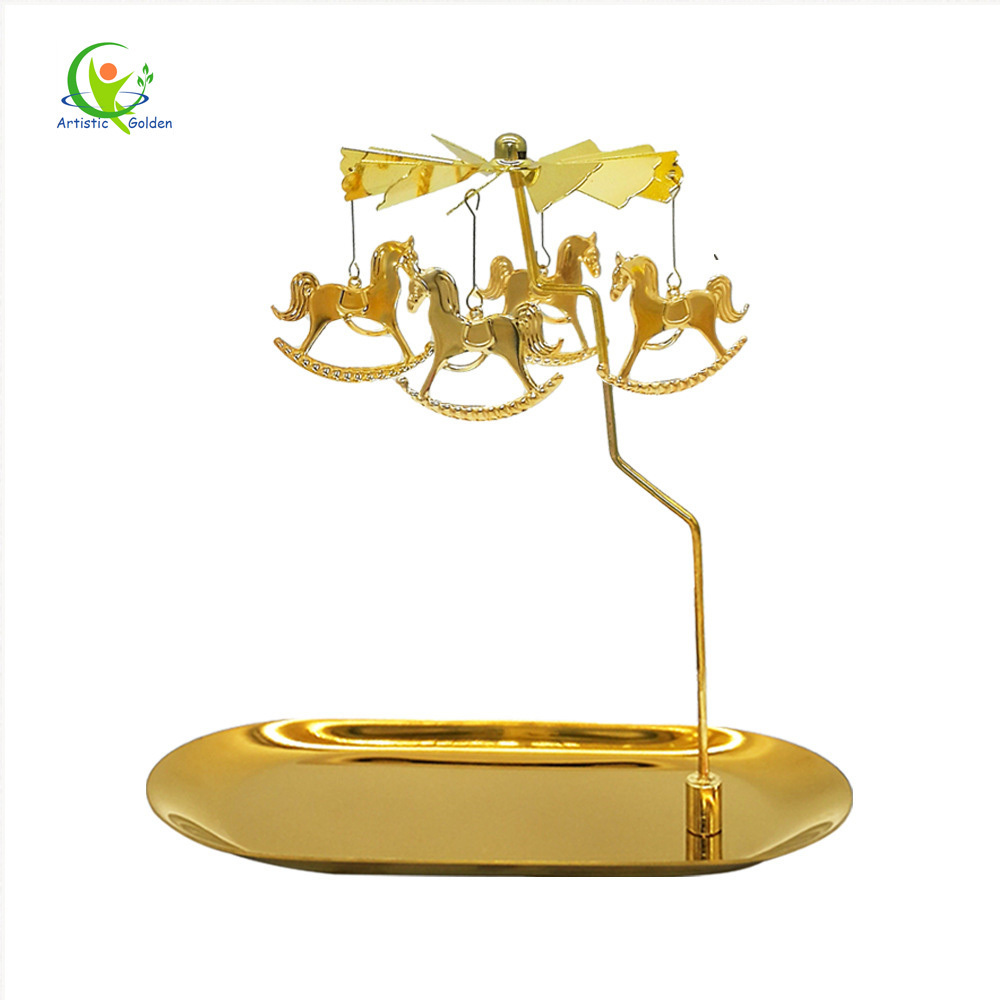 Golden Christmas Decor Angel Spinning Windmill Metal Candle Holders Romantic Rotating Windmill Candlestick Rotating