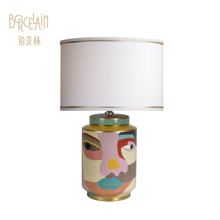 Porcelain Bed Side Luxury Table Lamp Modern Custom Simple Design Ceramic Light Fancy Chinese Bedside Lamps With Fabric Shade