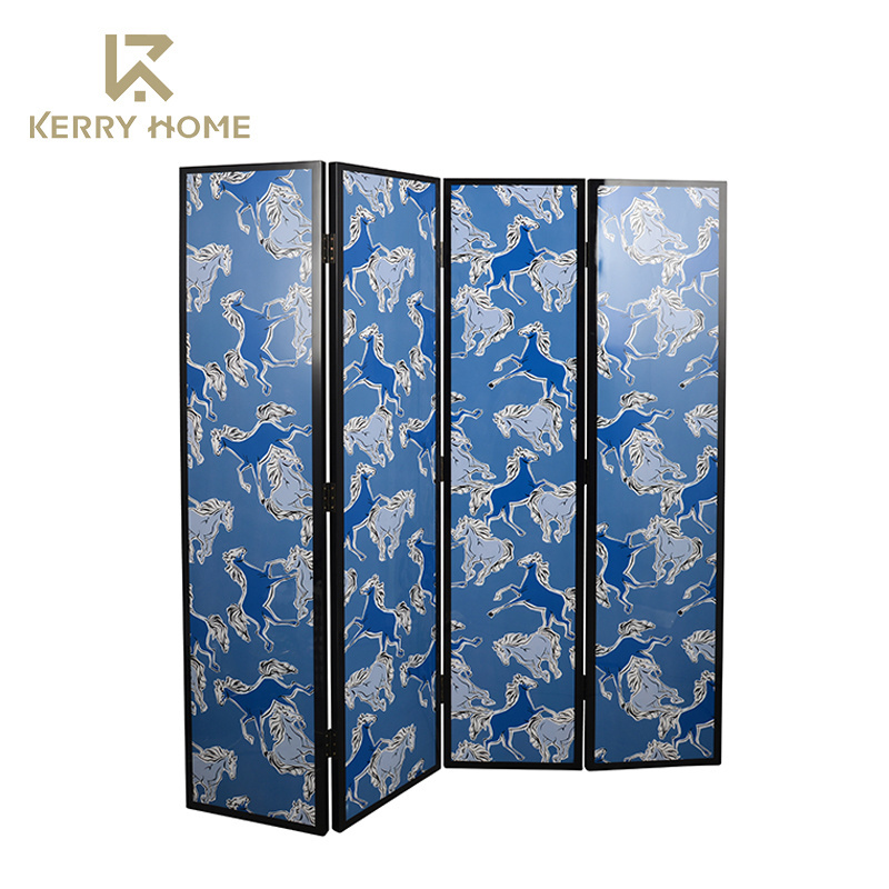 Home Office Tri-Fold Wooden Screen Partition Panel Room Divider with Floral Motifs