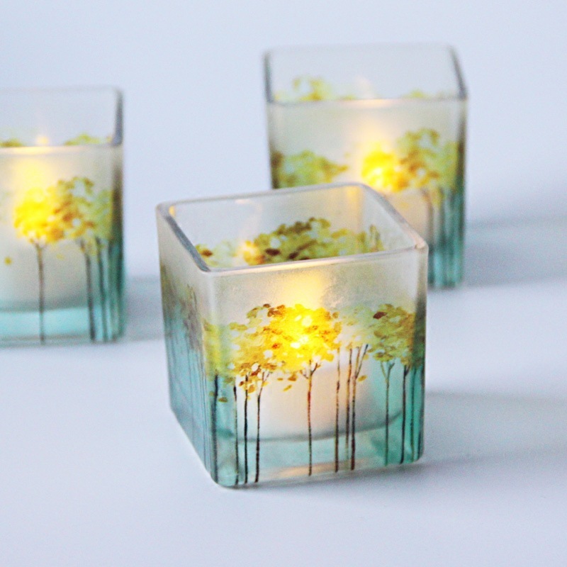 Hot selling square candle jar votive clear square cube glass candle container candle holder with bamboo lids