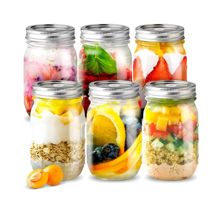 4oz 8oz 12oz 16oz 32oz 64oz Clear Wide Mouth glass mason jar for food storage with metal screw lid