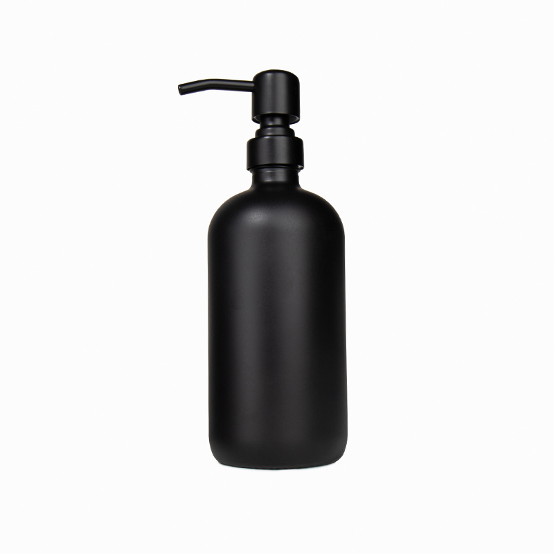 16oz Boston Round Foaming Hand Dish Soap Dispenser Matte Black Shampoo Bottle with Stainless Steel Pump