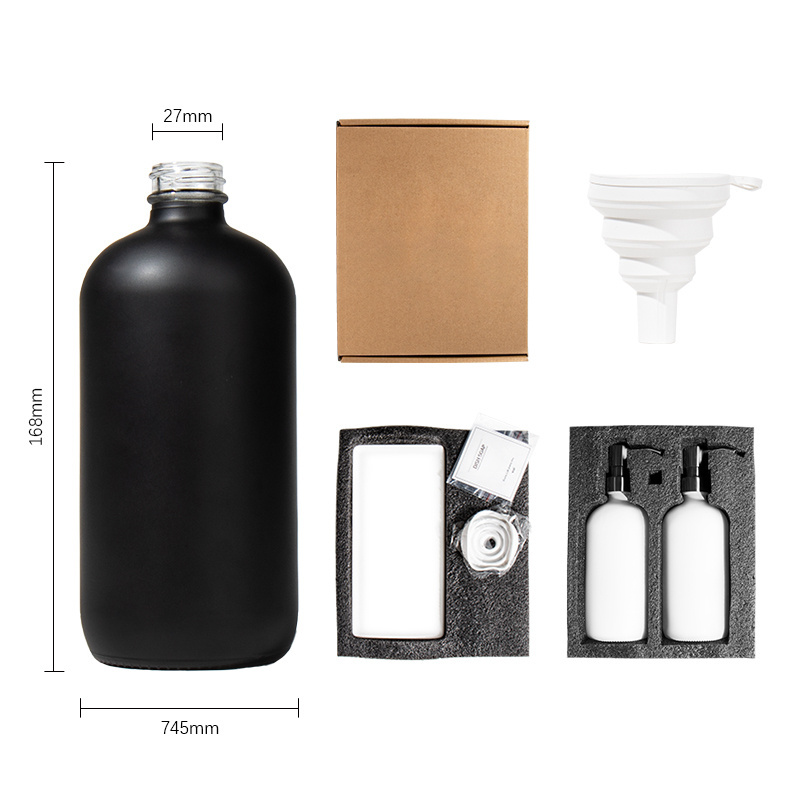 16oz Boston Round Foaming Hand Dish Soap Dispenser Matte Black Shampoo Bottle with Stainless Steel Pump