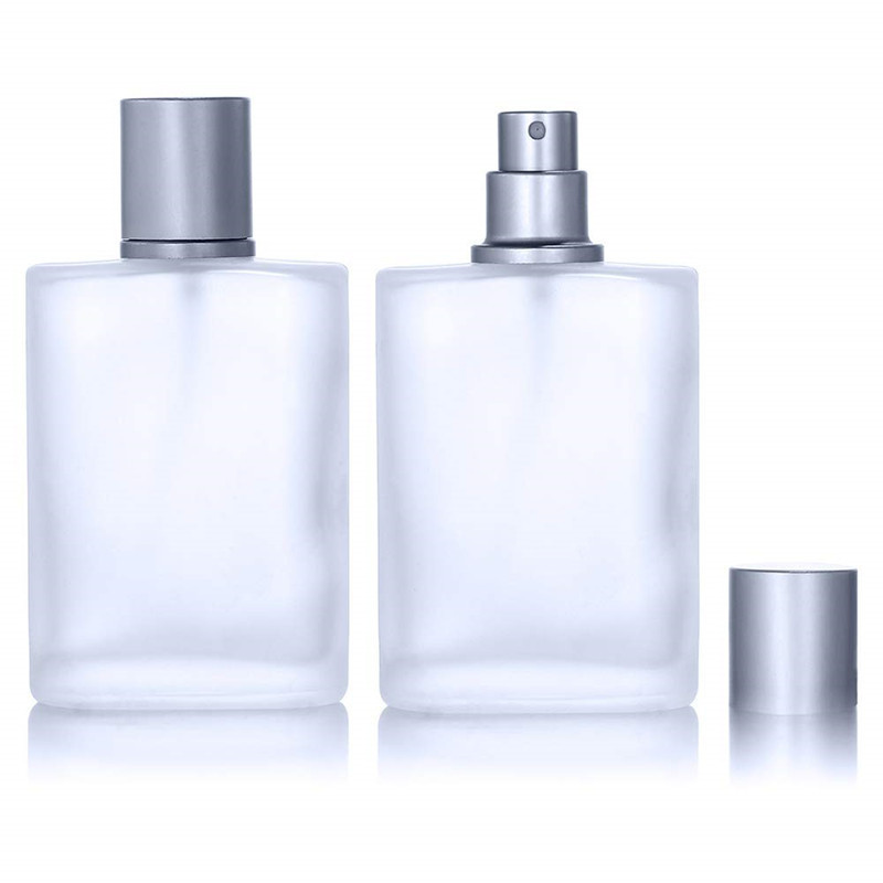 Factory hotsale 30ml 50ml Frost Empty Luxury Flat Glass Perfume Spray Bottle Packing with plastic pump