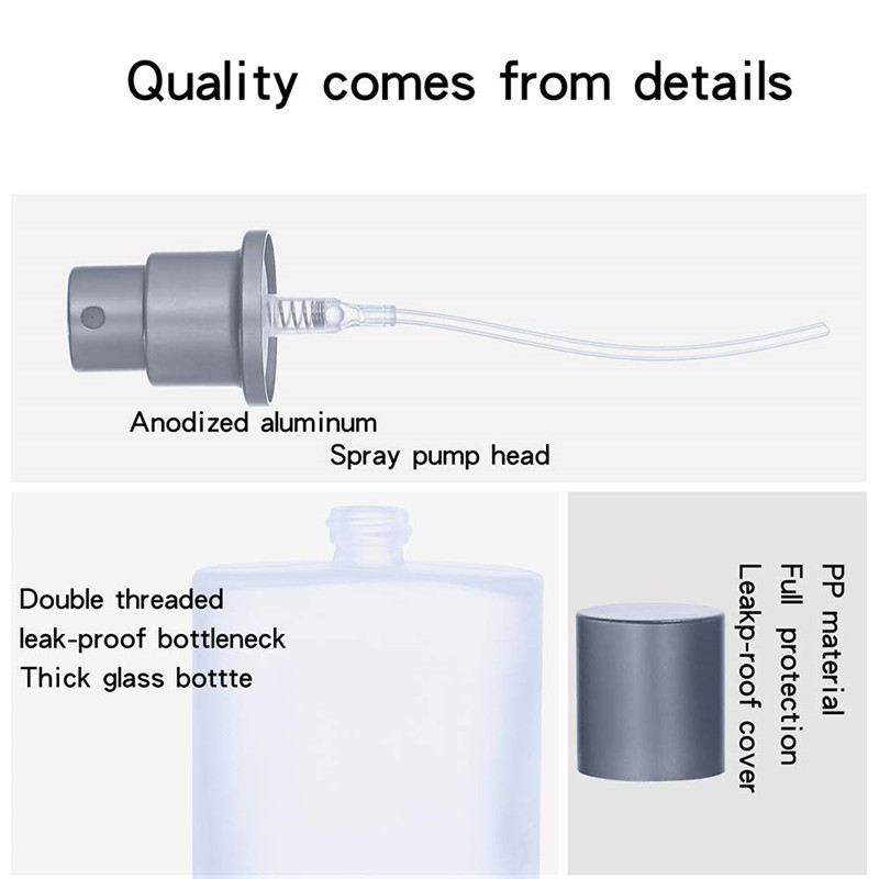 Factory hotsale 30ml 50ml Frost Empty Luxury Flat Glass Perfume Spray Bottle Packing with plastic pump