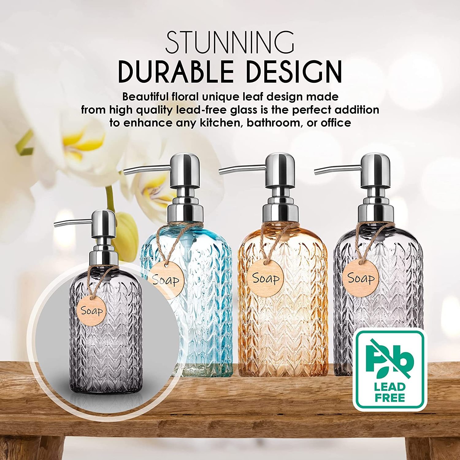 Unique Design 15oz Glass Liquid Soap Pump Bottle Shampoo Body Lotion Dispenser Bottles