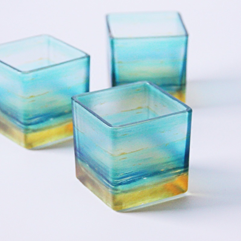 Hot selling square candle jar votive clear square cube glass candle container candle holder with bamboo lids