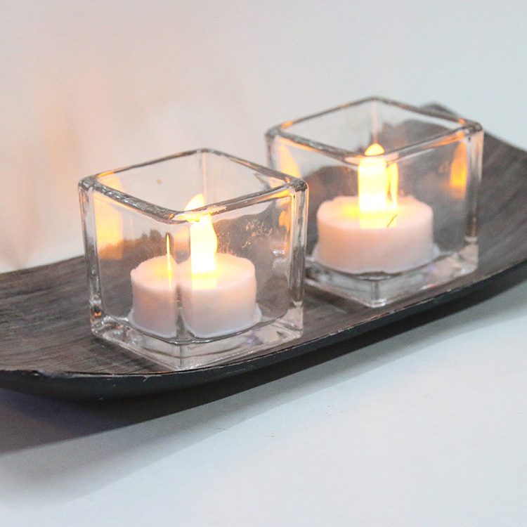 Hot selling square candle jar votive clear square cube glass candle container candle holder with bamboo lids