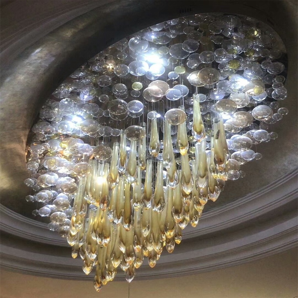 Hotel Lobby Entrance Hanging Pendant Light Customized Handmade Water Drop Tear Drop Glass Chandelier