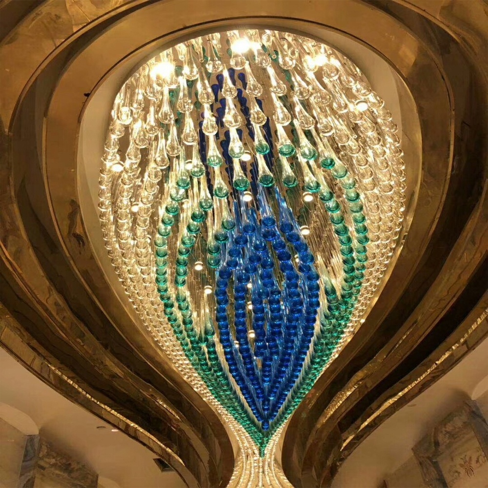 Hotel Lobby Entrance Hanging Pendant Light Customized Handmade Water Drop Tear Drop Glass Chandelier