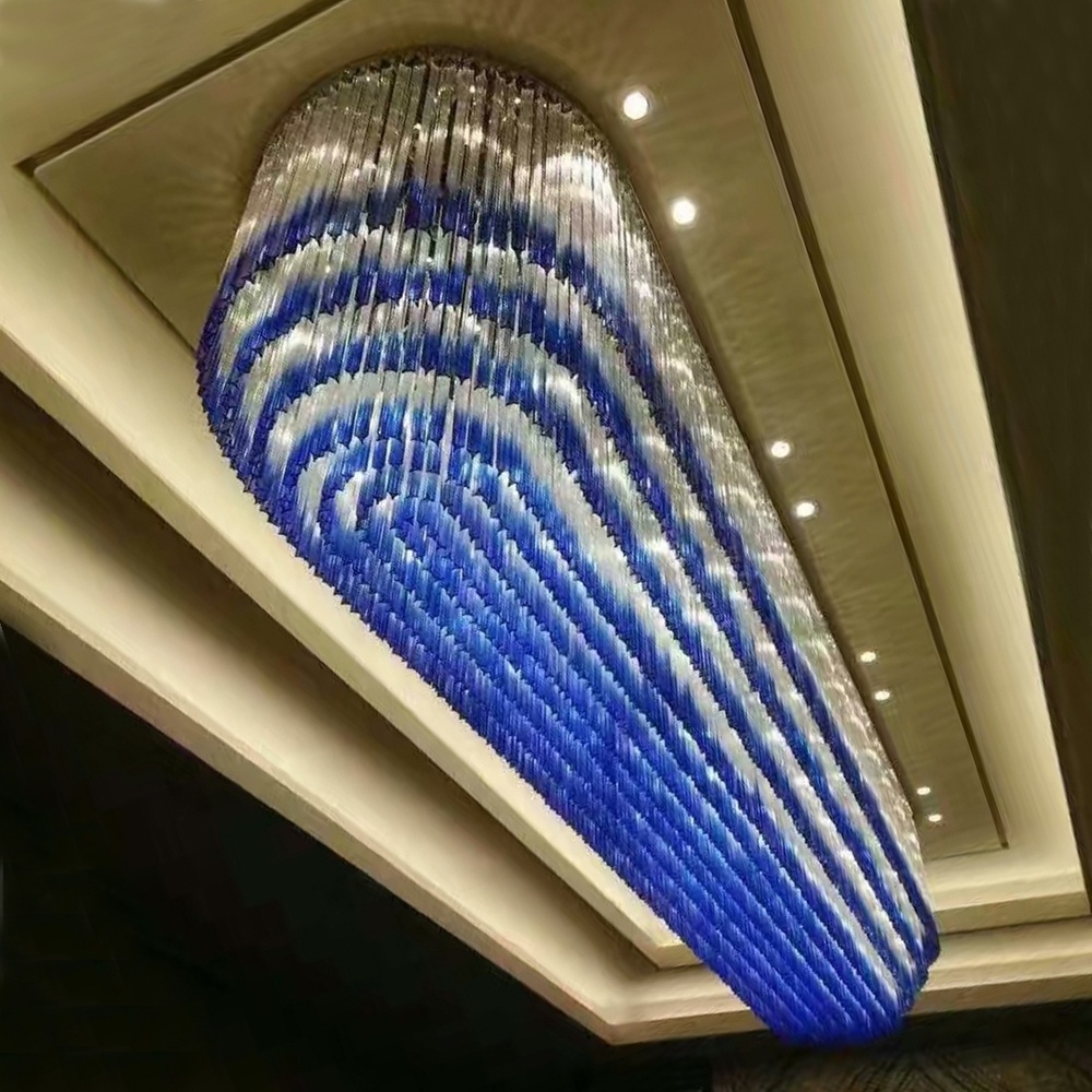 Hotel Lobby Entrance Hanging Pendant Light Customized Handmade Water Drop Tear Drop Glass Chandelier