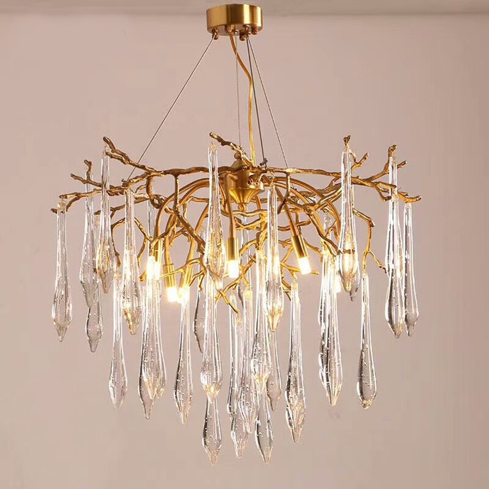 New design antique brass modern chandelier tear drop rain drop glass lamp pendent light dining bedroom lighting pendant light