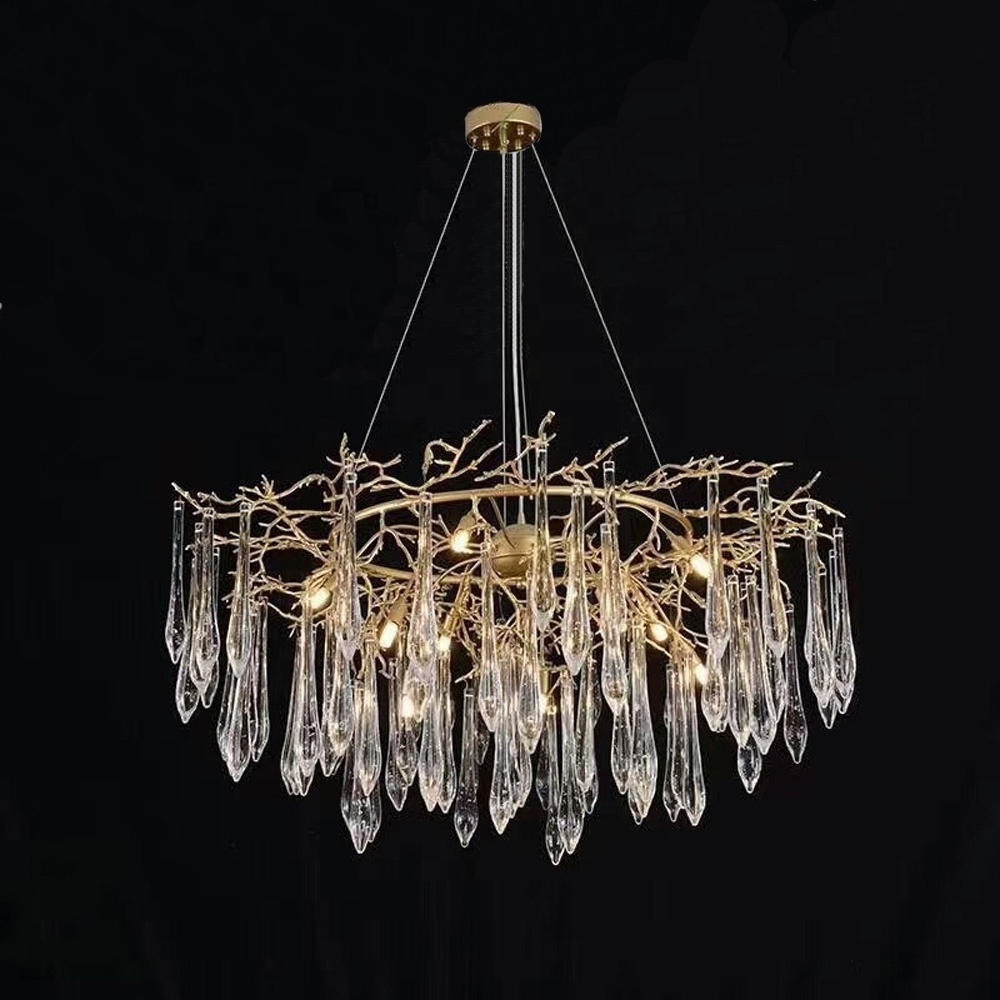 New design antique brass modern chandelier tear drop rain drop glass lamp pendent light dining bedroom lighting pendant light