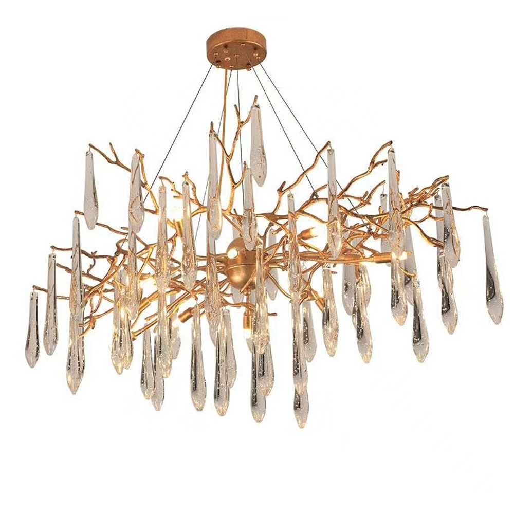 European Chandelier Brass Dining Room Entryway Chandeliers Golden Raindrop Hanging Light Fixtures