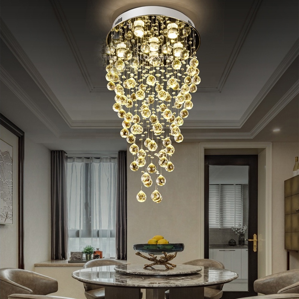 Crystal Modern LED Ceiling Fixtures Dining Room Pendant Lights Contemporary Adjustable Stainless Steel Chandelier