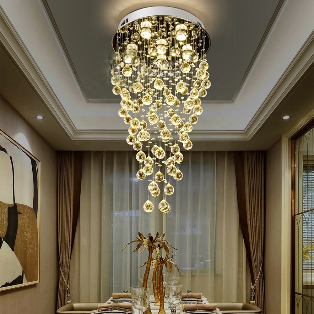 Crystal Modern LED Ceiling Fixtures Dining Room Pendant Lights Contemporary Adjustable Stainless Steel Chandelier