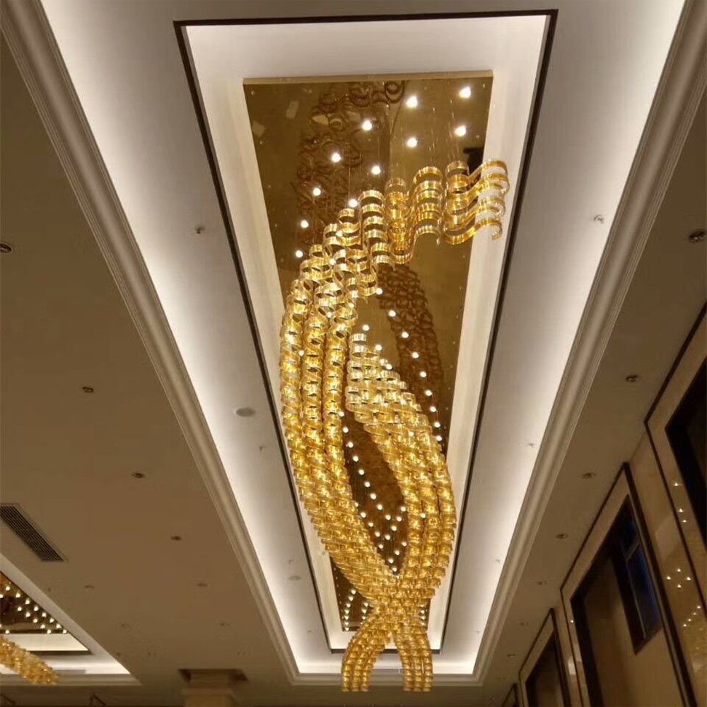 Modern Luxury Large Art Spiral Glass Chandelier Light Fixtures For Hotel And Villa