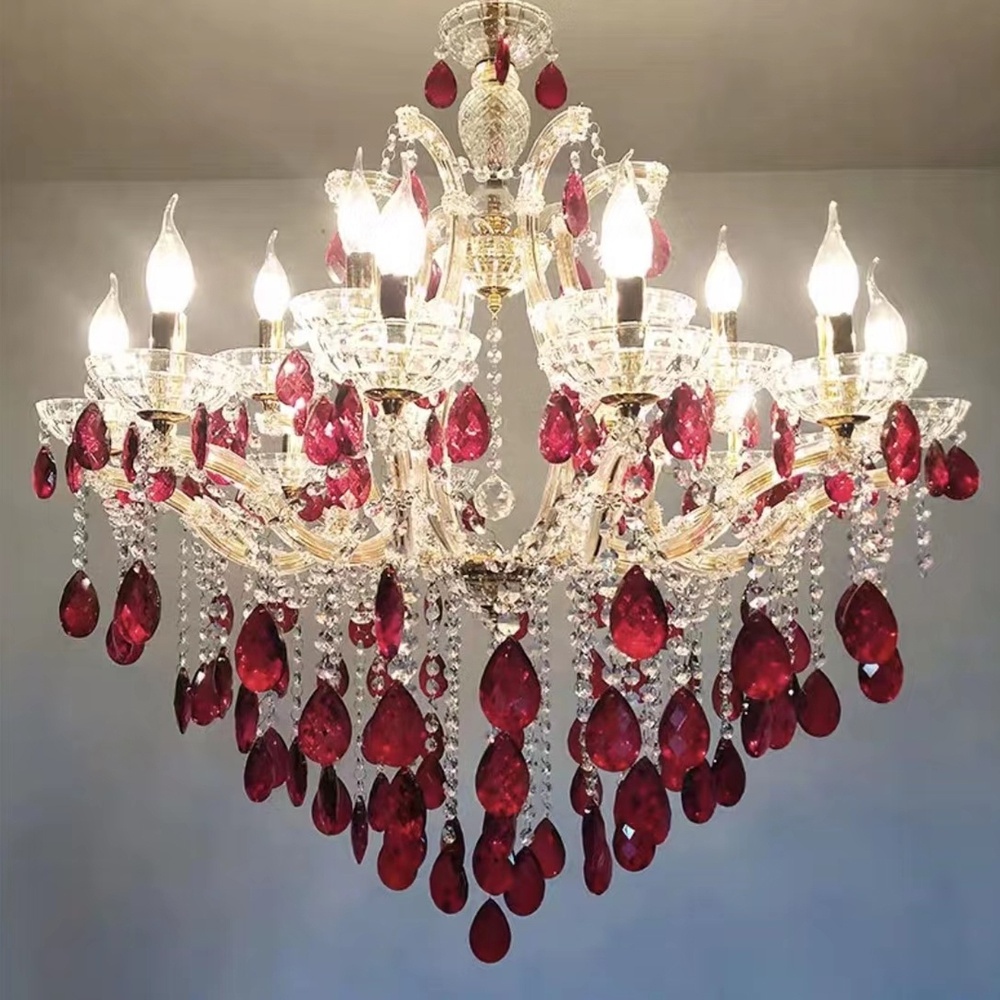 factory price red glass and crystal lighting fixtures hanging lamps living room modern hanging chandelier lamp