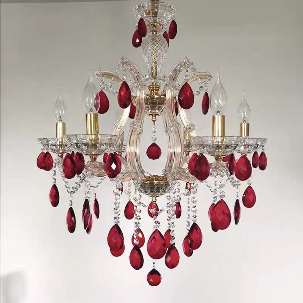 factory price red glass and crystal lighting fixtures hanging lamps living room modern hanging chandelier lamp