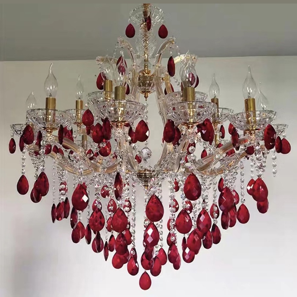 factory price red glass and crystal lighting fixtures hanging lamps living room modern hanging chandelier lamp