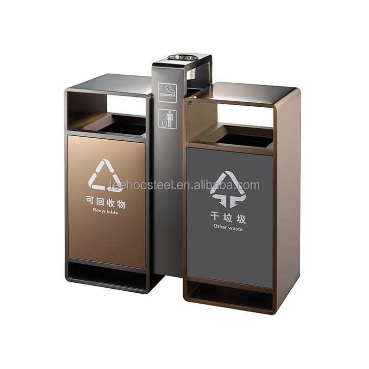 Recycling waste bin stainless steel trash can for Outdoor Public Street Dustbin